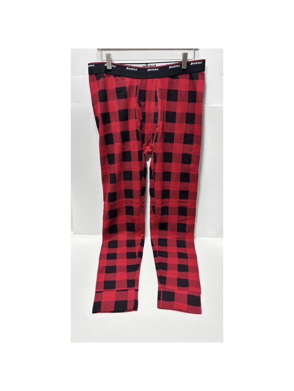 Mens Dickies Long Johns PJs Red & Black Plaid Pattern 41” Long Size Large, New!